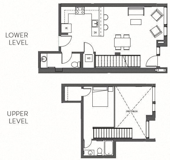 Floor plan for 1 bed, 2 baths, 913 sqft